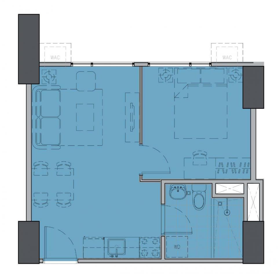 1BR unit floor plan