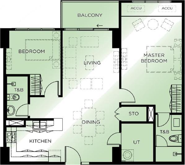 2BR unit floor plan