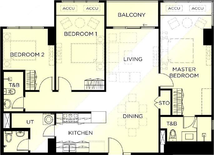 3BR unit floor plan